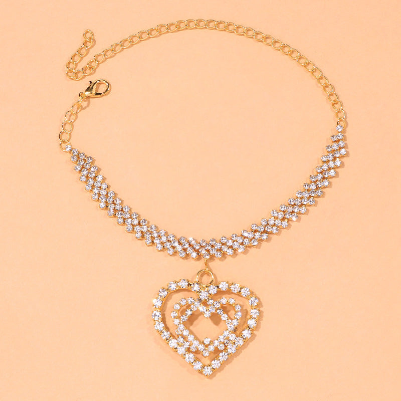 Elegant Heart Shape Copper Anklet with Rhinestone Pendant