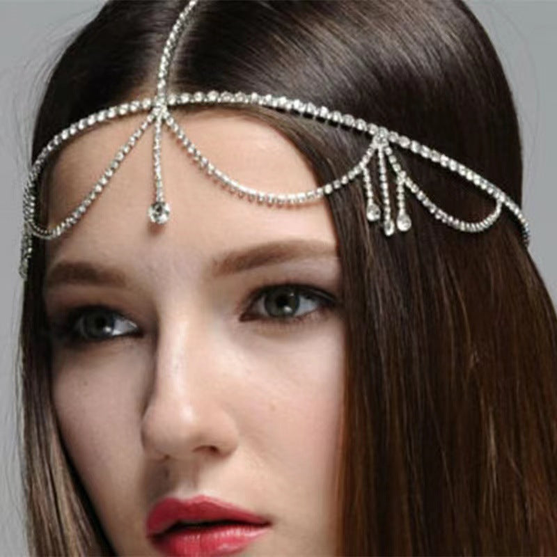 Elegant Rhinestone Water Drop Hair Chain Accessory