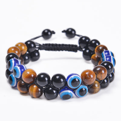 Ethnic Style Evil Eye Natural Stone Beaded Women's Bracelet with Tiger Eye and Black Magnet Stones