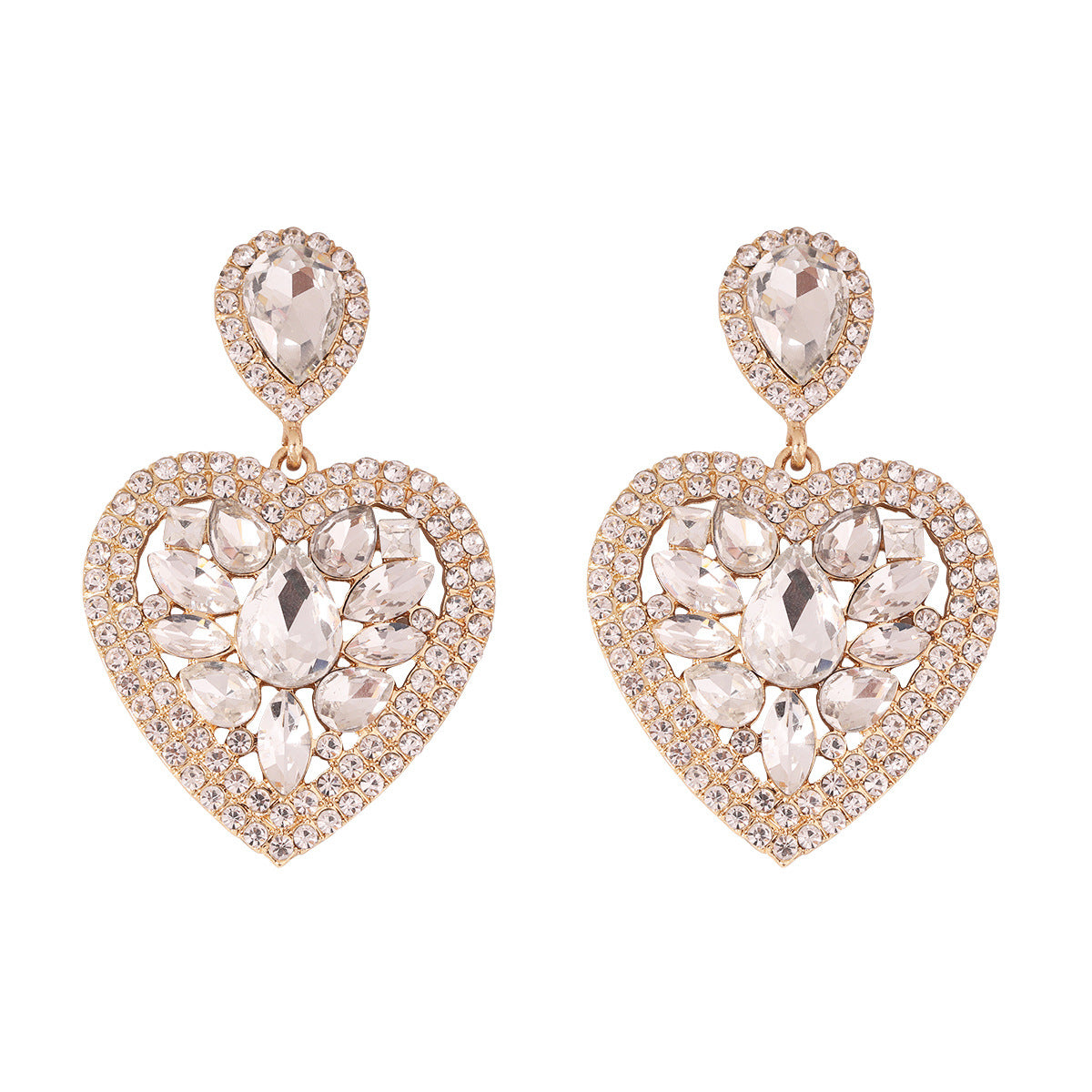 Fashion Heart Shape Alloy Inlay Rhinestones Earrings 1 Pair