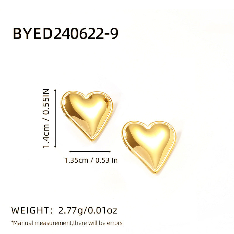 1 Pair Classic Heart Shape 304 Stainless Steel Stud Earrings Set