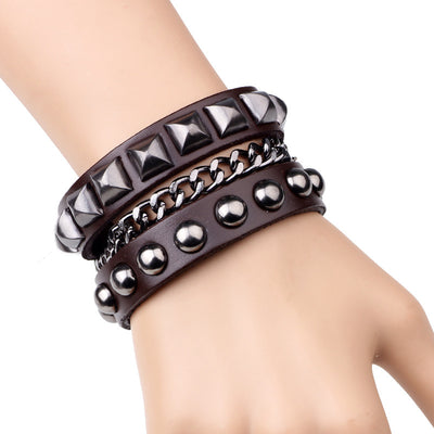 Hip-Hop Retro Studded Genuine Leather Unisex Bracelet