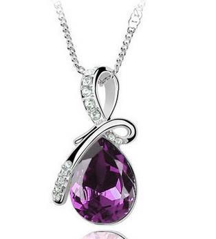 Angel Tear Crystal Pendant Necklace - Women's Alloy Plated Jewelry