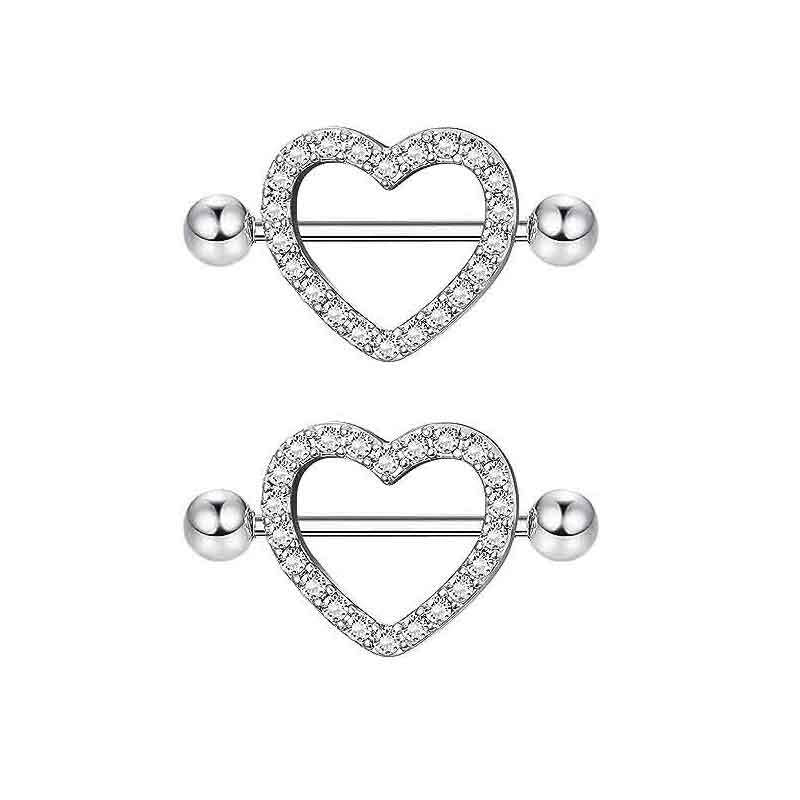 1 Pair Nipple Rings & Studs Hip-Hop Shiny Heart Shape Flower Butterfly 316 Stainless Steel  Copper Inlay Zircon Nipple Rings & Studs