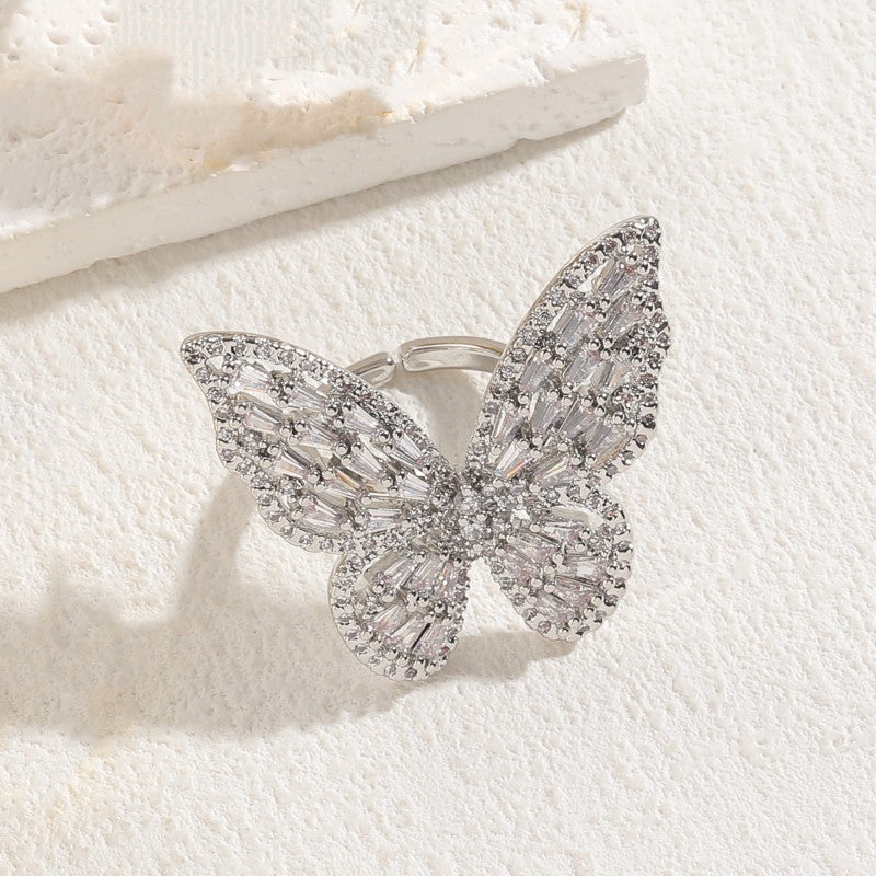 Elegant Butterfly Zircon 14K Gold Plated Open Ring