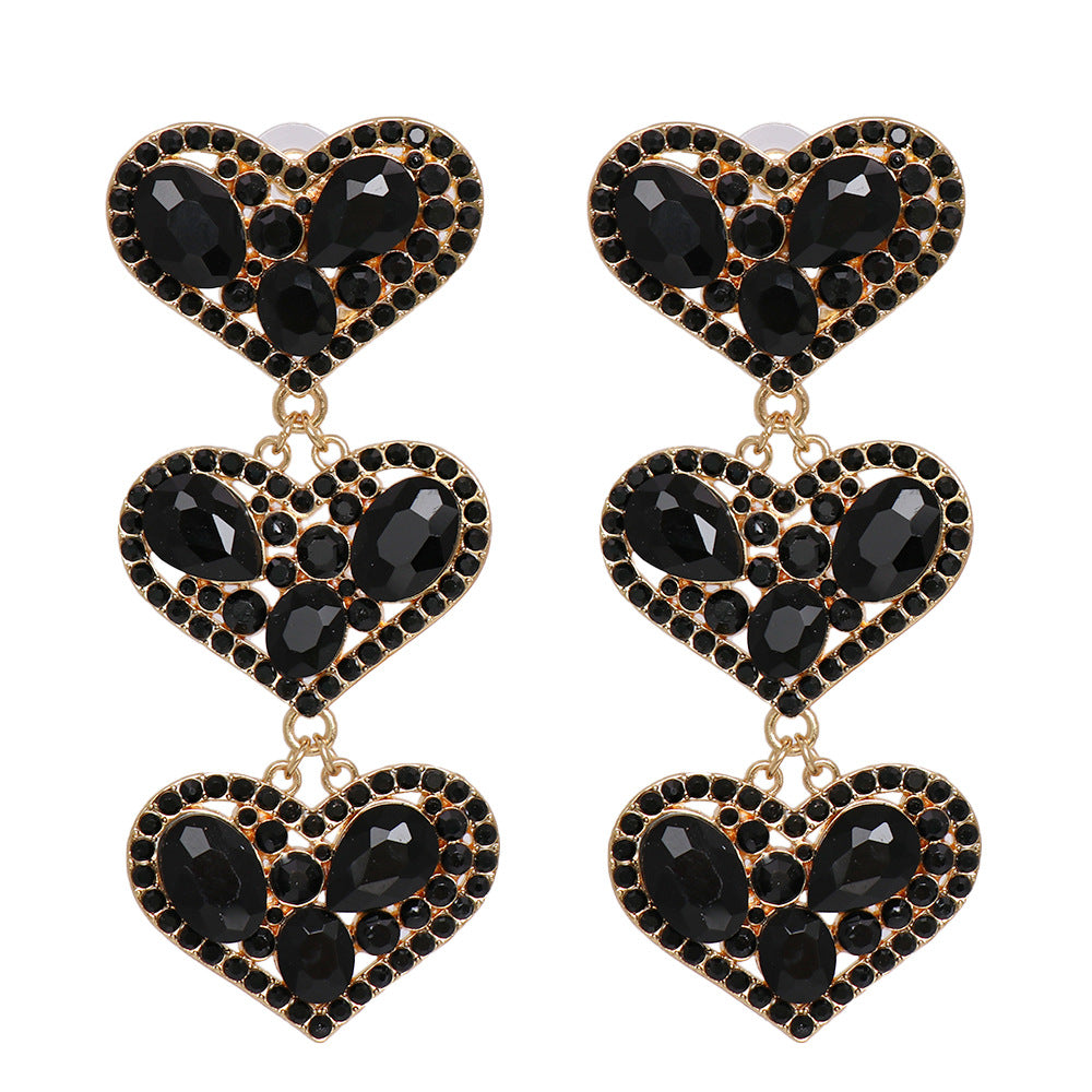 Fashion Geometric Heart Pendant Diamond Stud Earrings