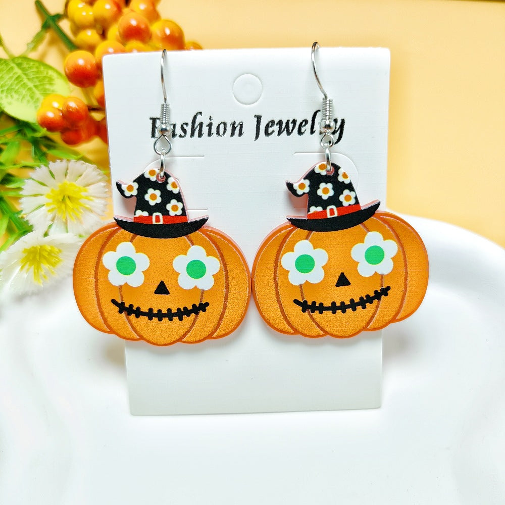 1 Pair Halloween Geometric Pumpkin Acrylic Drop Earrings