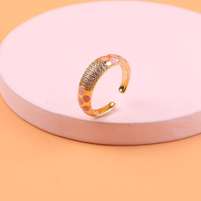 Geometric Copper Gold Plated Zircon Adjustable Honeycomb Ring