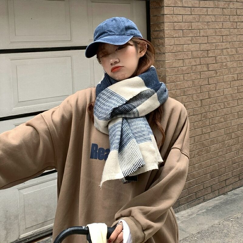 Women's Korean Style Plaid Imitation Cashmere Scarf Shawl