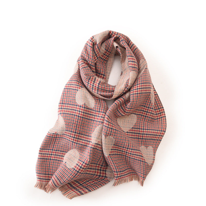 Women's Heart Print Mid-length Warm Scarf - Autumn Winter Fashion Accessory