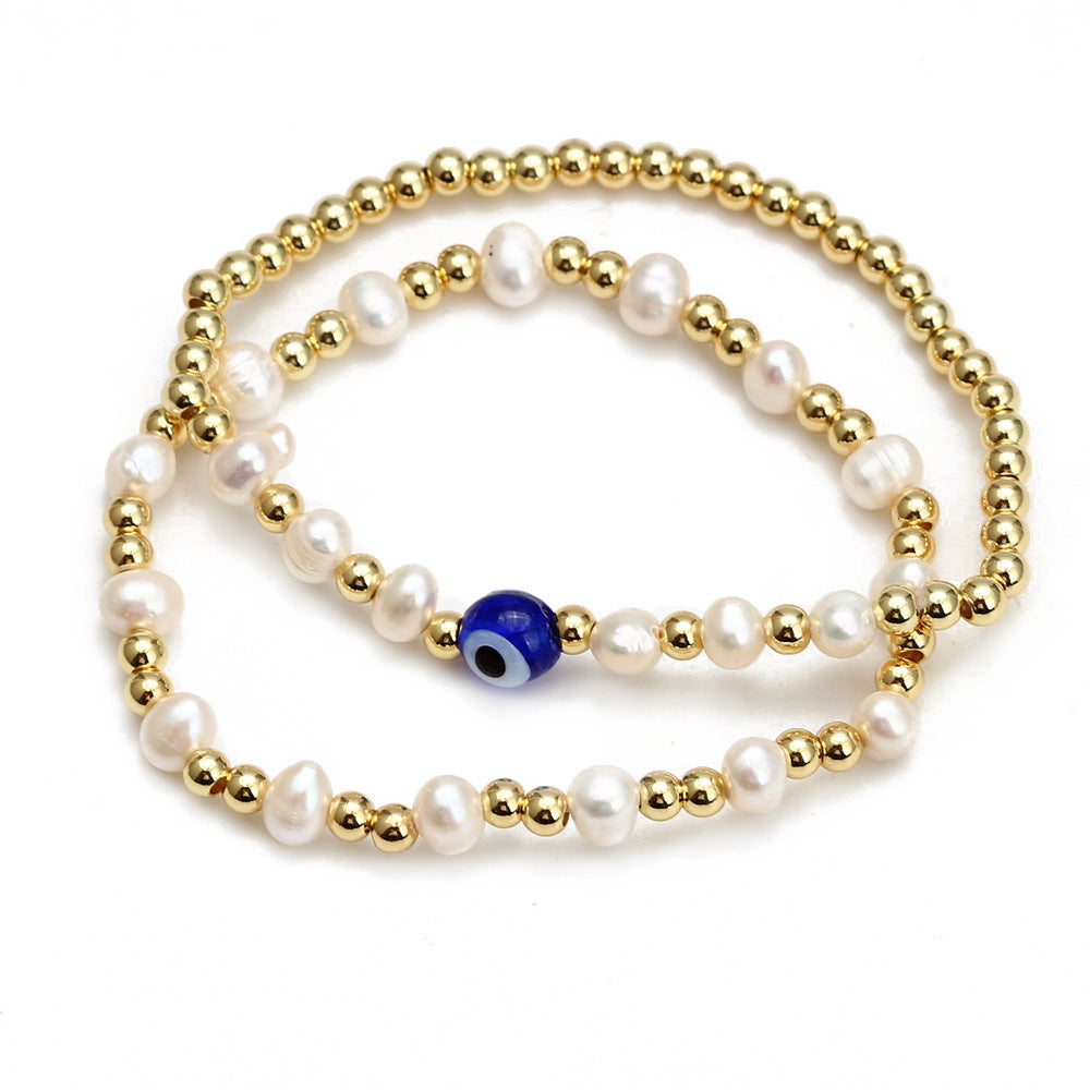 Copper Plated Evil Eye Beaded Bracelet Set