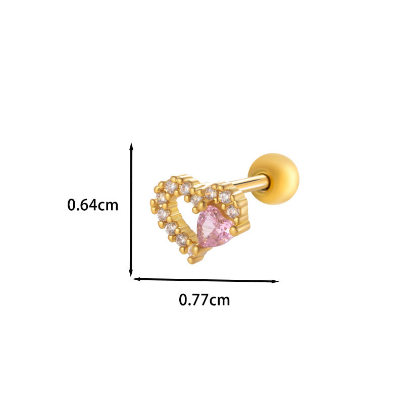 Butterfly Heart Zircon Stainless Steel Cartilage Earrings