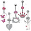 Elegant Butterfly & Crown Zircon Inlay Belly Ring Set - Stainless Steel & Gold Plated Jewelry