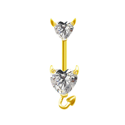 Elegant Heart Shape Stainless Steel Zircon Inlay Belly Ring