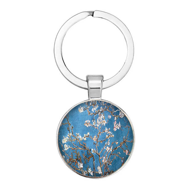 Bohemian Sunflower Starry Sky Glass Pendant Keychain