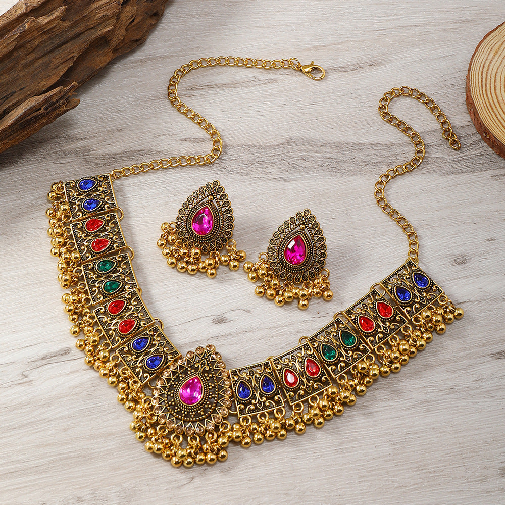 Luxurious Geometric Tassel Rhinestone Gold Plated Jewelry Set for Women