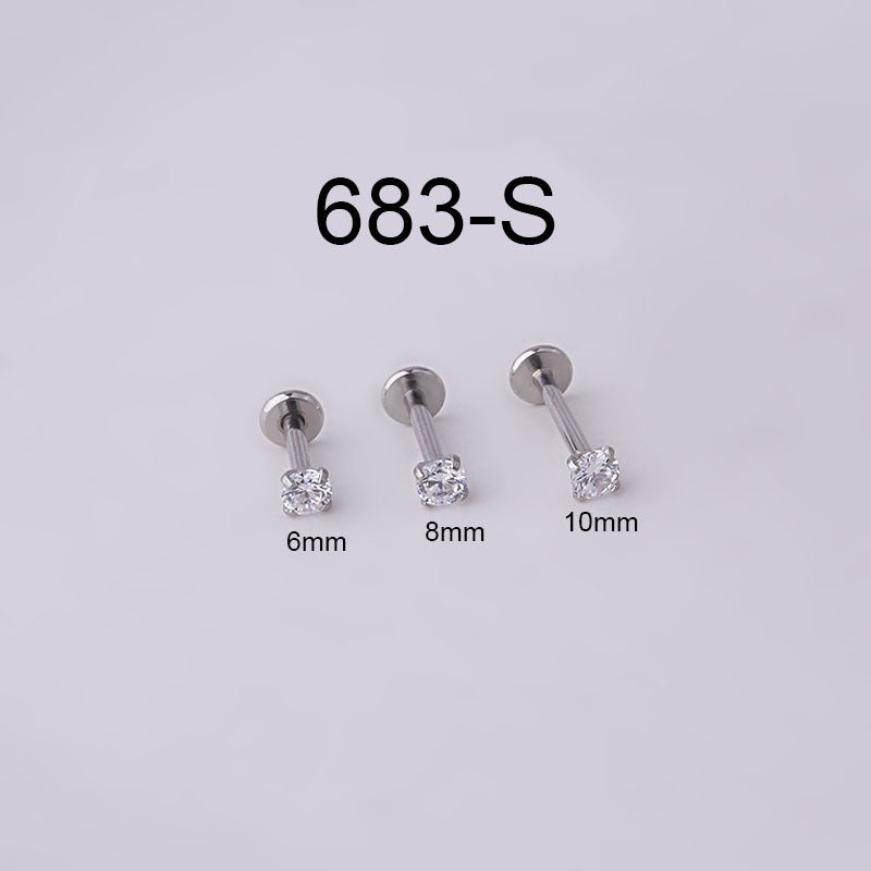 3MM Round Zircon Inner Tooth Lip Nail 6/8/10MM Stainless Steel Piercing Jewelry