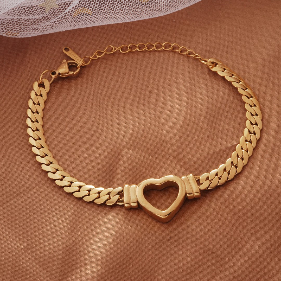 Simple Style Roman Heart Pearl Stainless Steel Bracelet