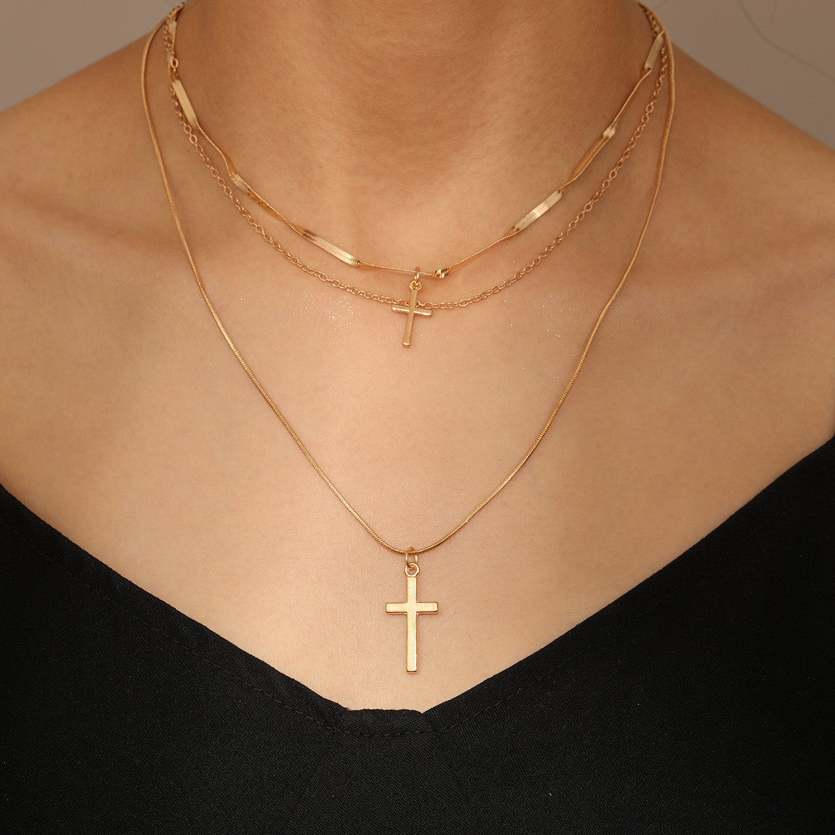 Simple Style Classic Style Cross Alloy Plating Gold Plated Women's Layered Necklaces