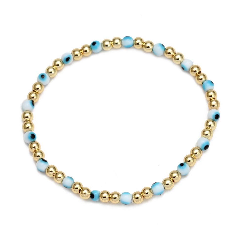 Evil Eye Copper Plated Bracelet Set with Blue Bead Charms