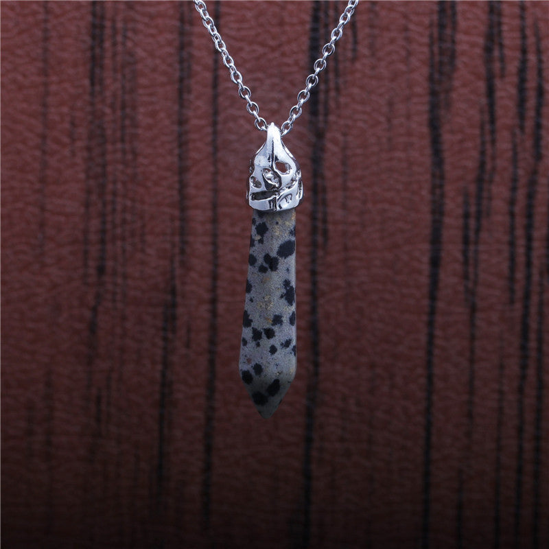 Ethnic Geometric Stainless Steel Natural Stone Crystal Pendant Necklace