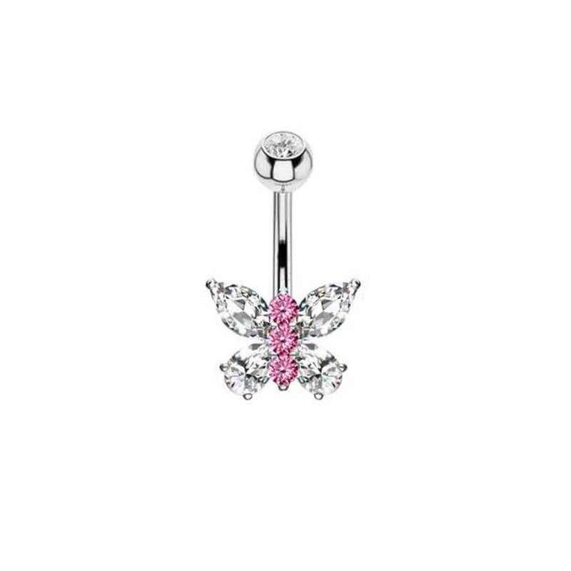 1 Piece Belly Rings Simple Style Classic Style Heart Shape 316 Stainless Steel  Inlay Zircon Belly Rings