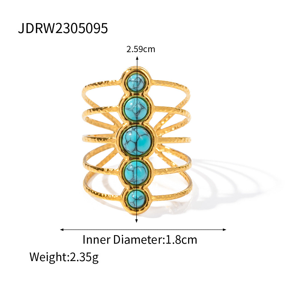 Artistic Geometric 18K Gold Plated Turquoise Stainless Steel Rings