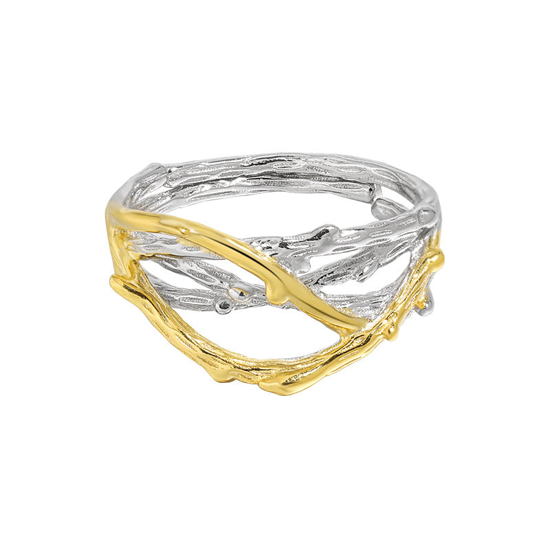 Geometric Sterling Silver 18k Gold Plated Open Ring with Unique Wrap Design