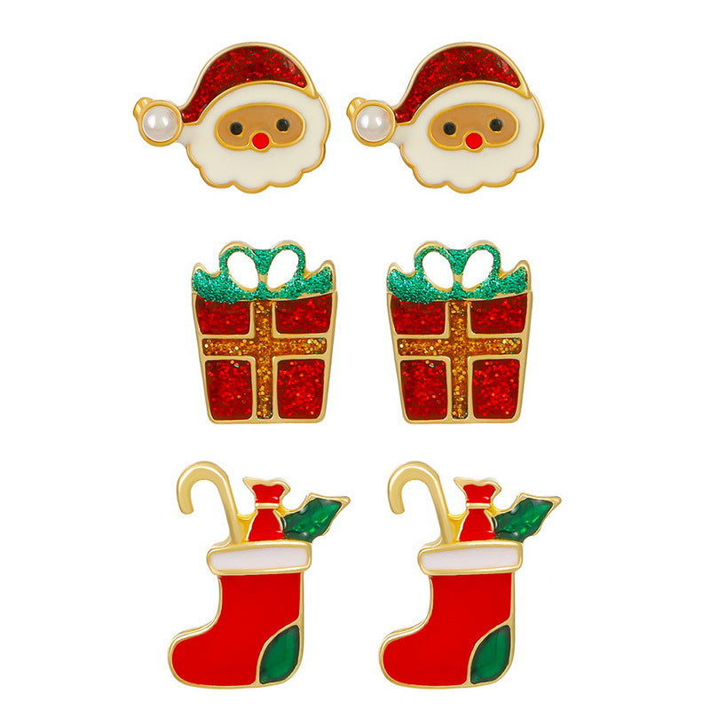Fashion Christmas Tree Snowman Snowflake Alloy Enamel Rhinestones Women'S Drop Earrings Ear Studs 1 Pair