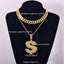 Hip-Hop Rhinestone Letter Pendant Necklace with Cuban Chain Set