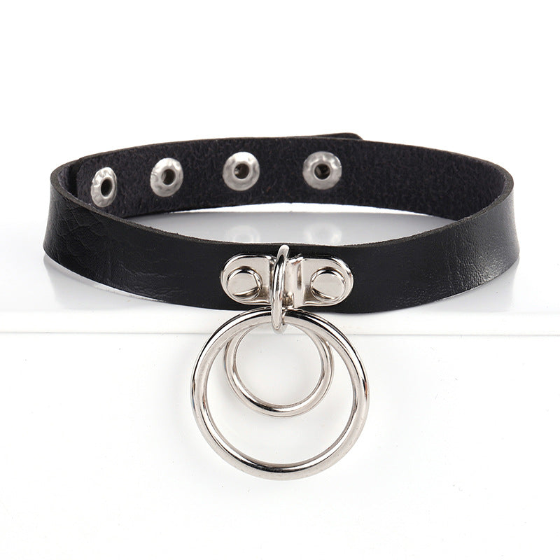 Geometric Circle Metal Punk Leather Choker Necklace