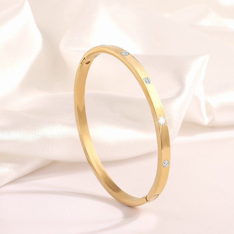 Elegant 18K Gold Plated Stainless Steel Bangle and Titanium Steel Diamond Bracelet Set