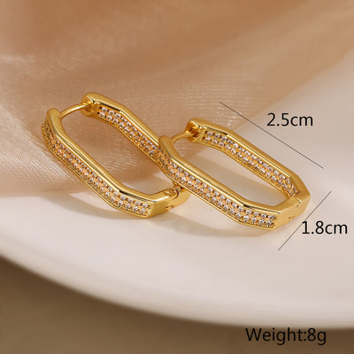 1 Pair Minimalist Geometric 18k Gold Plated Copper Zircon Earrings