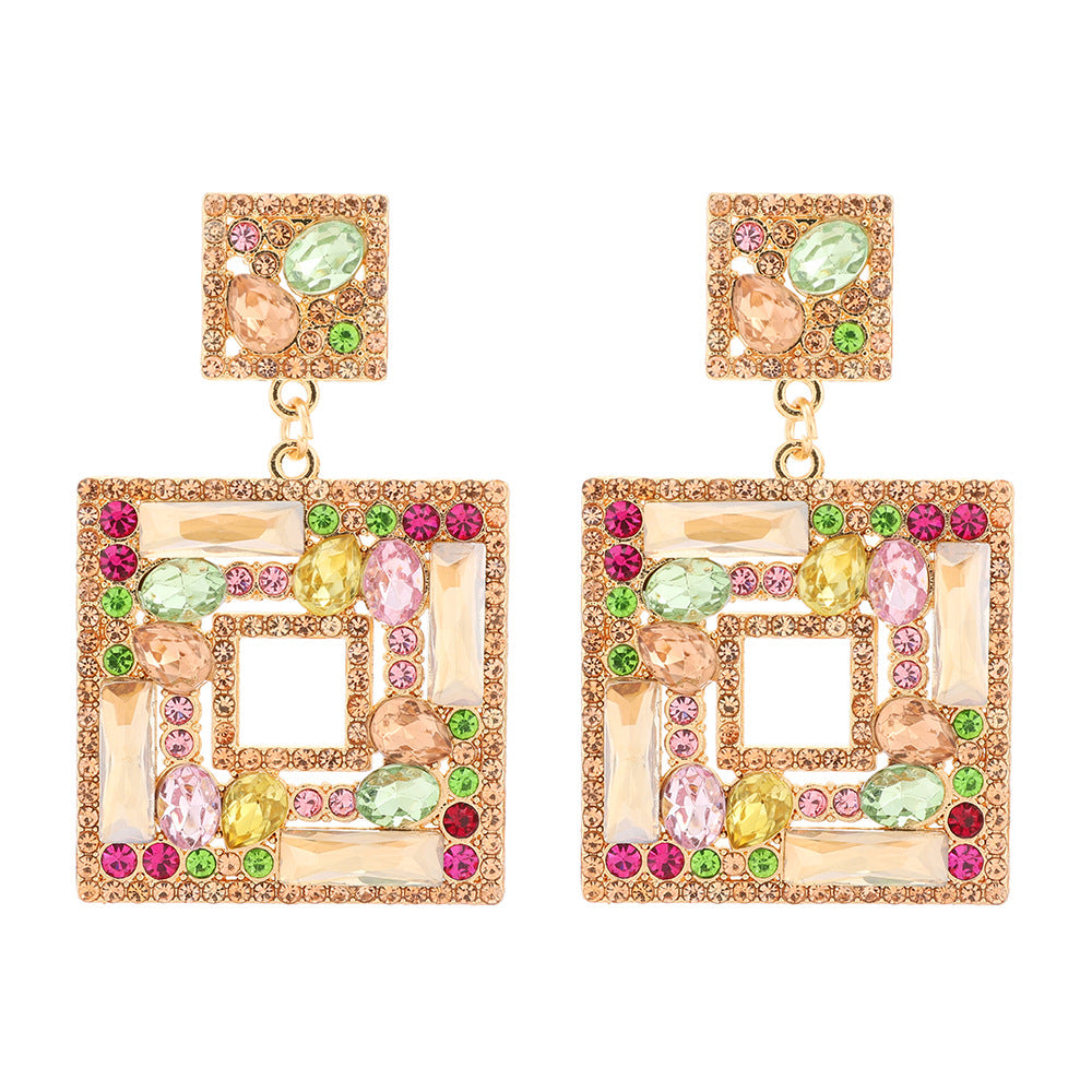 1 Pair Square Gemstone Drop Earrings - Trendy Fashion Jewelry