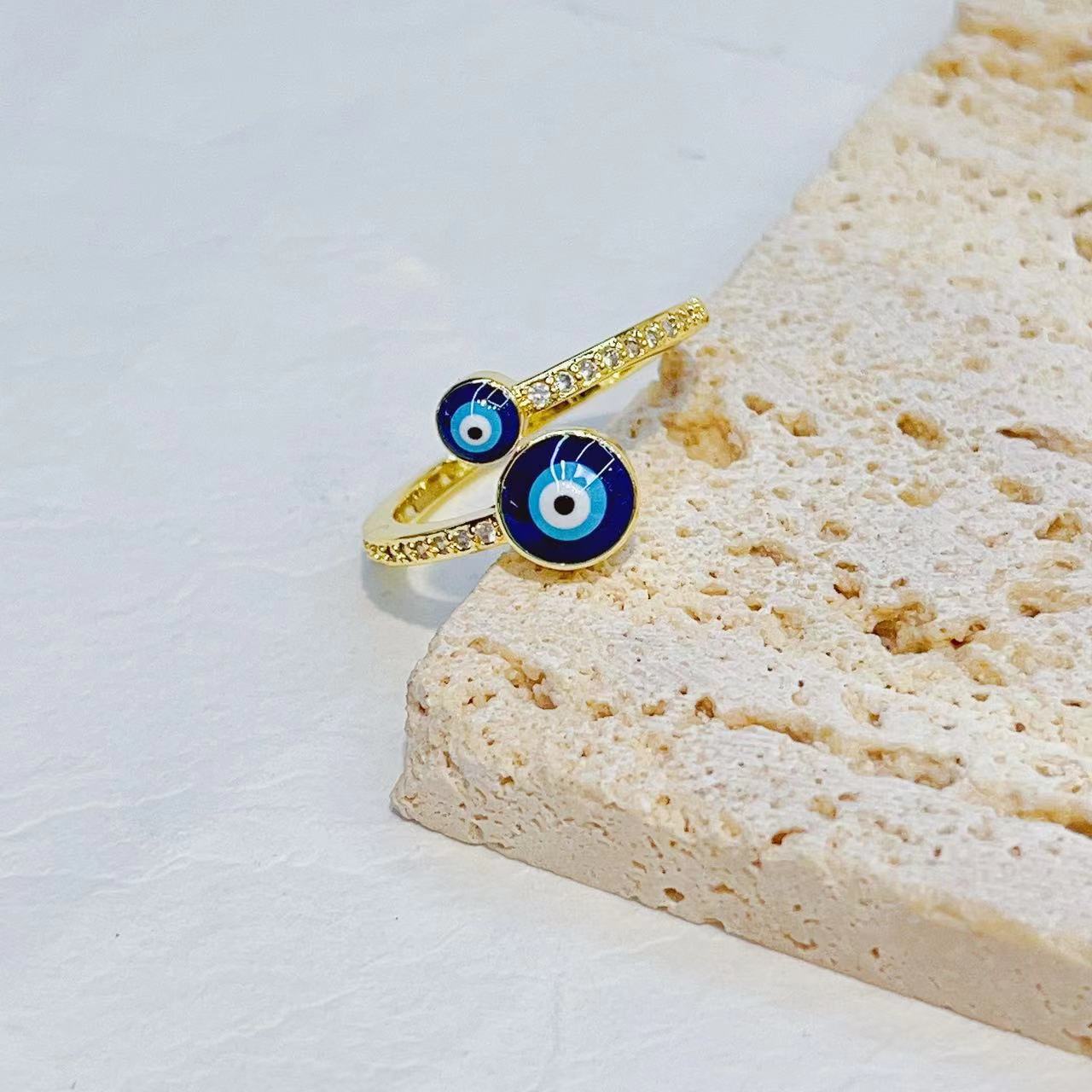 Stainless Steel Retro Natural Stone Evil Eye Adjustable Ring for Women