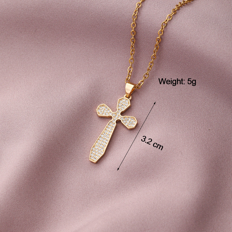 Copper Plated Zircon Cross Pendant Necklace for Men and Women