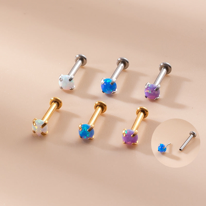 316 Stainless Steel Geometric Lip Rings with 3mm Australian Gemstones Piercing Jewelry