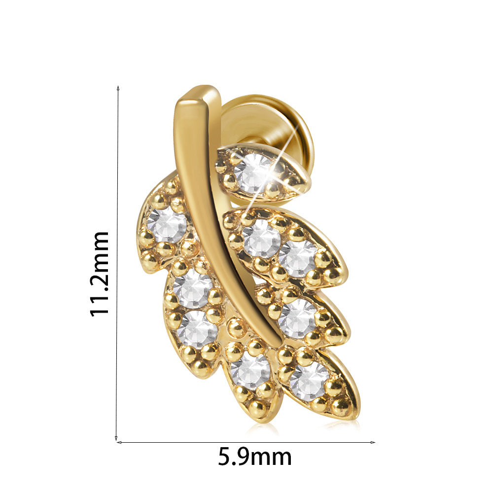 Heart & Moon Zircon Inlay 18K Gold Plated Lip Rings & Stud Earrings Set