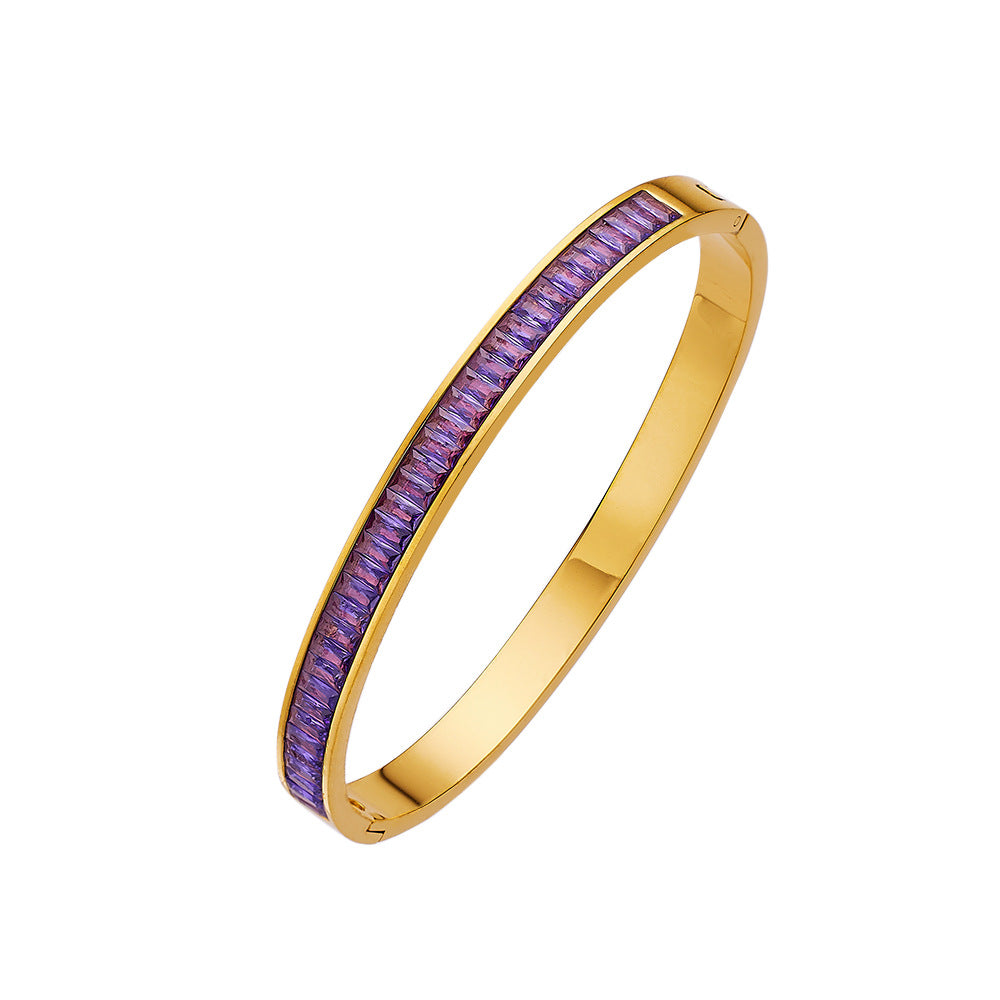 French Style Colorful Zircon Inlay Titanium Steel Bangle