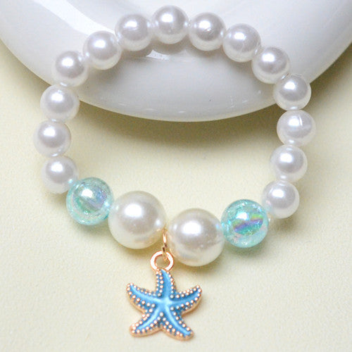 Mermaid Starfish Shell Charm Beaded Alloy Bracelet Set for Kids