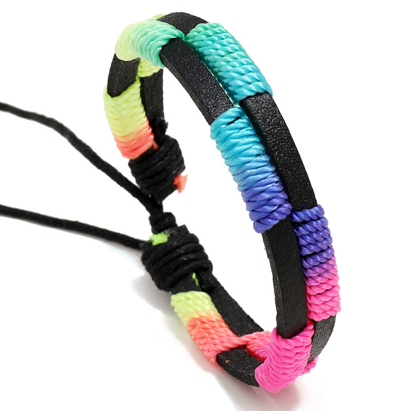 Fashion Geometric Leather Rainbow Unisex Bracelets - Colorful Hand-Woven Jewelry