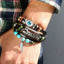 Unisex Bohemian Layered Bracelets with Turquoise Eye and Vintage Metal Feather Pendants