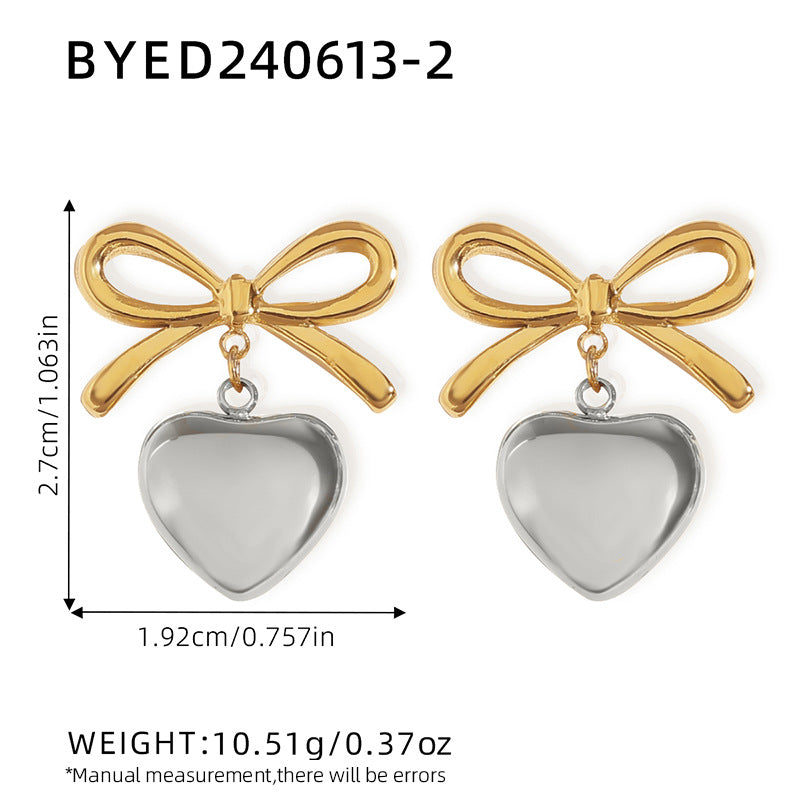 1 Pair Classic Heart Shape 304 Stainless Steel Stud Earrings Set