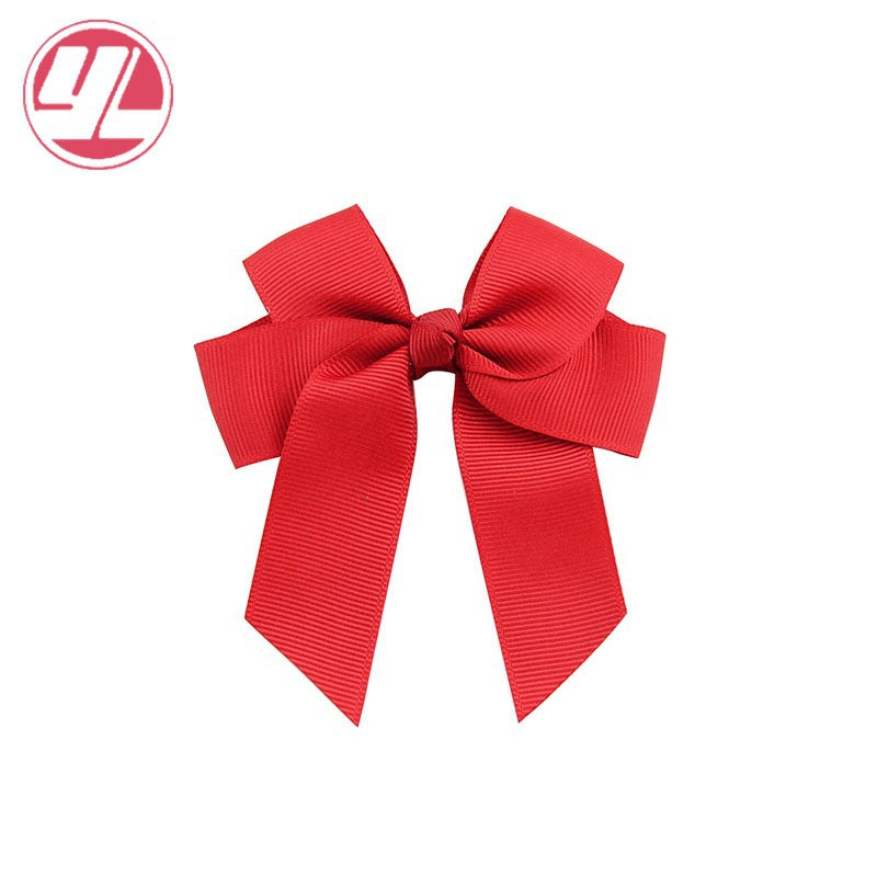 Fashion Handmade Double Streamer Polyester Ribbed Satin Ribbon Bow Hair Clip Accessories