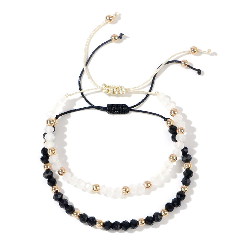 Simple Style Round Crystal Bead Drawstring Bracelet Set