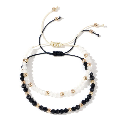 Simple Style Round Crystal Bead Drawstring Bracelet Set