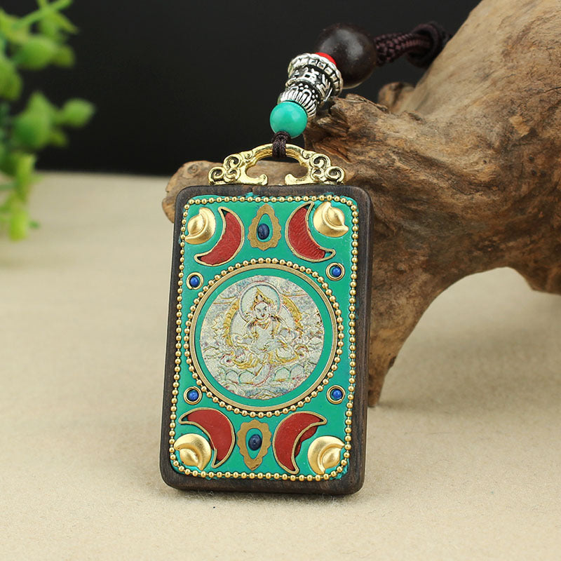 Ethnic Style Square Alloy Wood Unisex Pendant Necklace 1 Piece