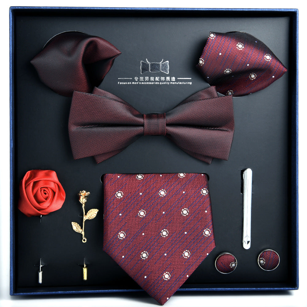 Business Stripe Polyester Men's Tie Gift Set - 8 Piece Collection for Weddings and Formal Occasions