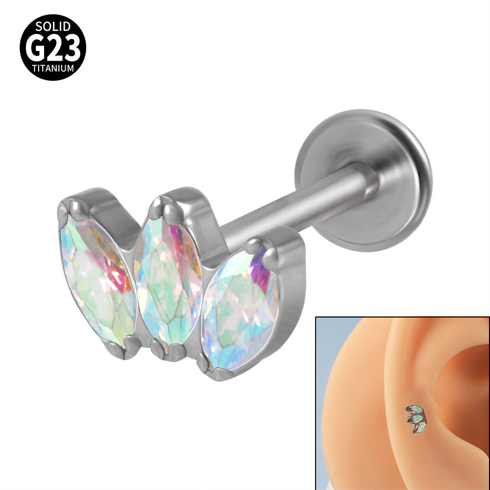 G23 Titanium Opal Lip and Ear Stud Set with Zircon Inlay