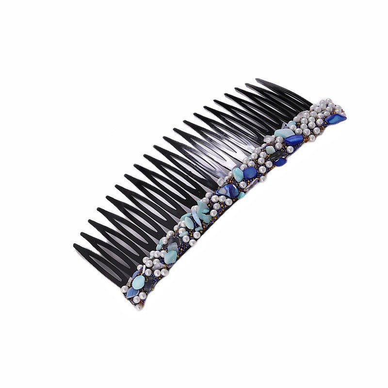 Women's Colorful Stone Hair Band with Artificial Pearl Inlay and Floral Plastic Hair Combs